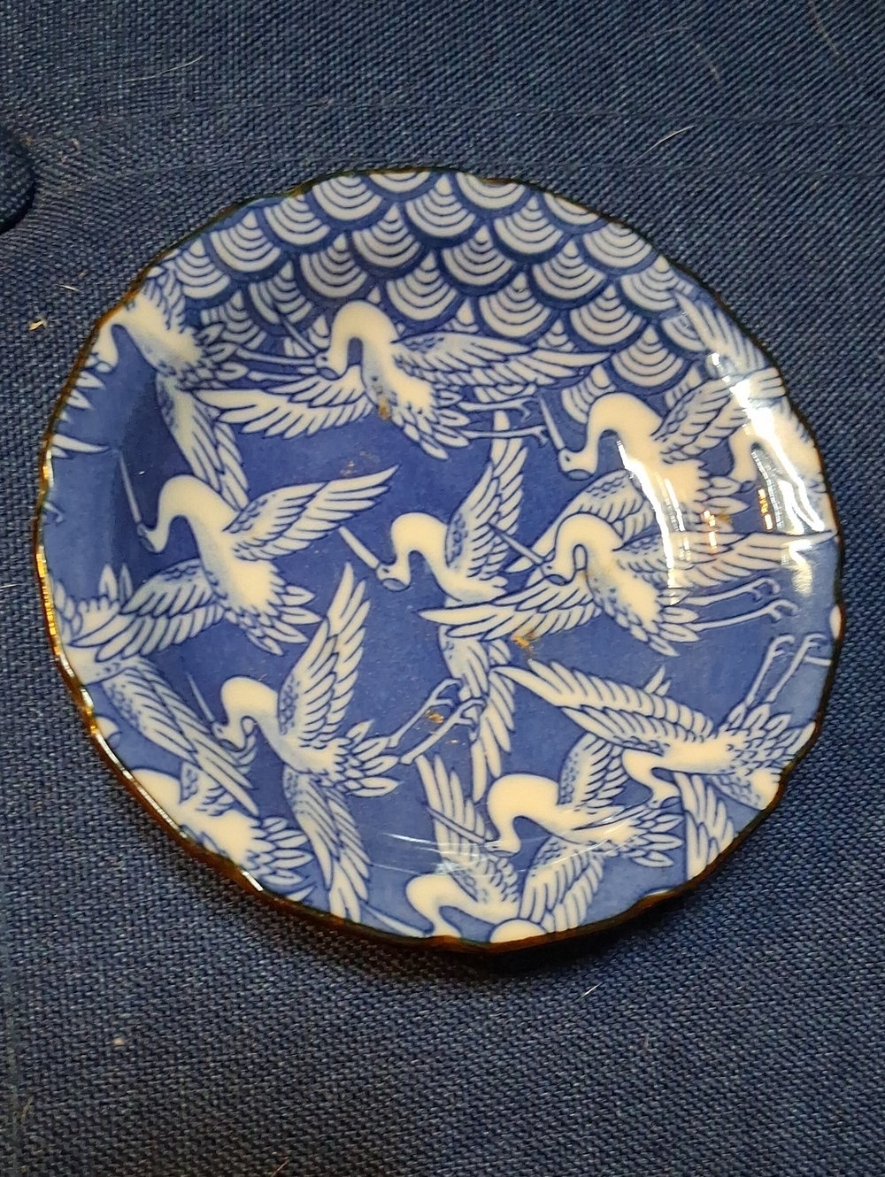 Blue and White Crane Decorative Wall Plate Or Trinket, Ring Dish